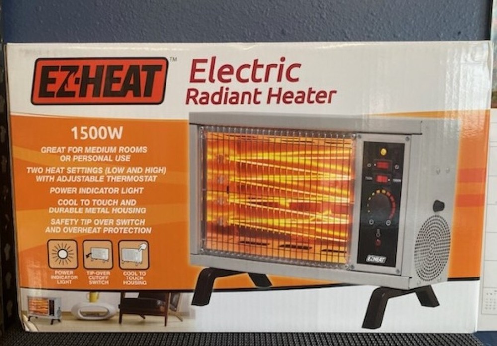 EZ-HEAT 1500W Electric Radiant Heater with 2 Settings 5120 BTU for Small to Medium Rooms