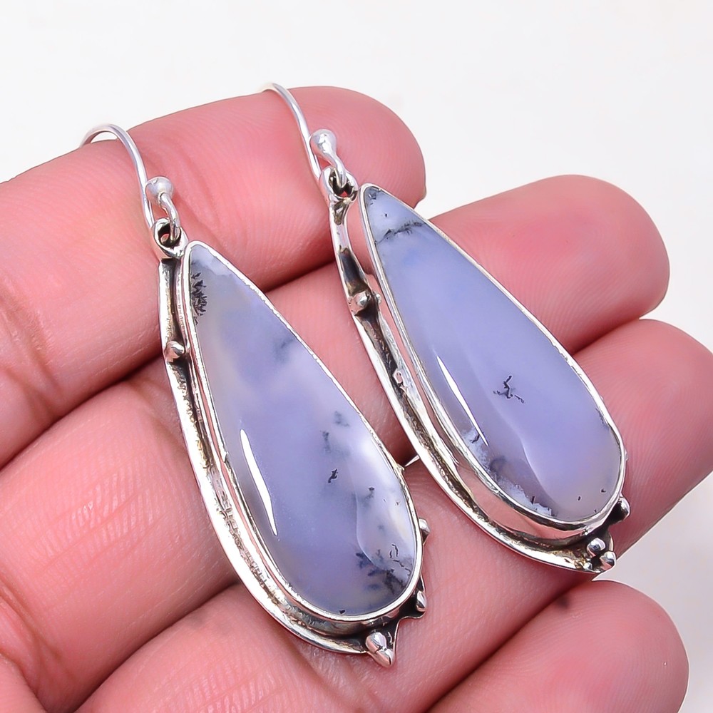 Merlinite Dendritic Opal -Brazil Gemstone 925 Sterling Silver Earring 2.07
