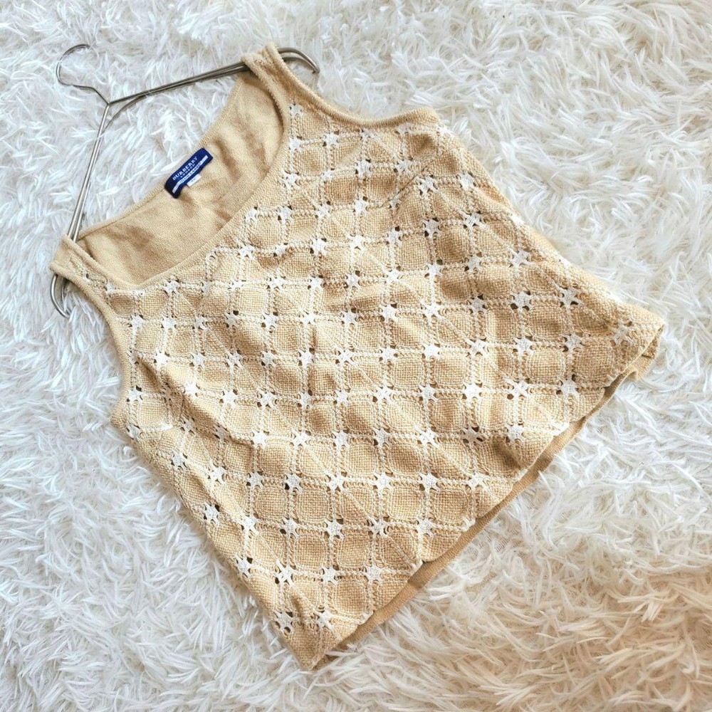 Burberry Blue Label 38 Beige White Sleeveless Crochet Knit Tank Top New