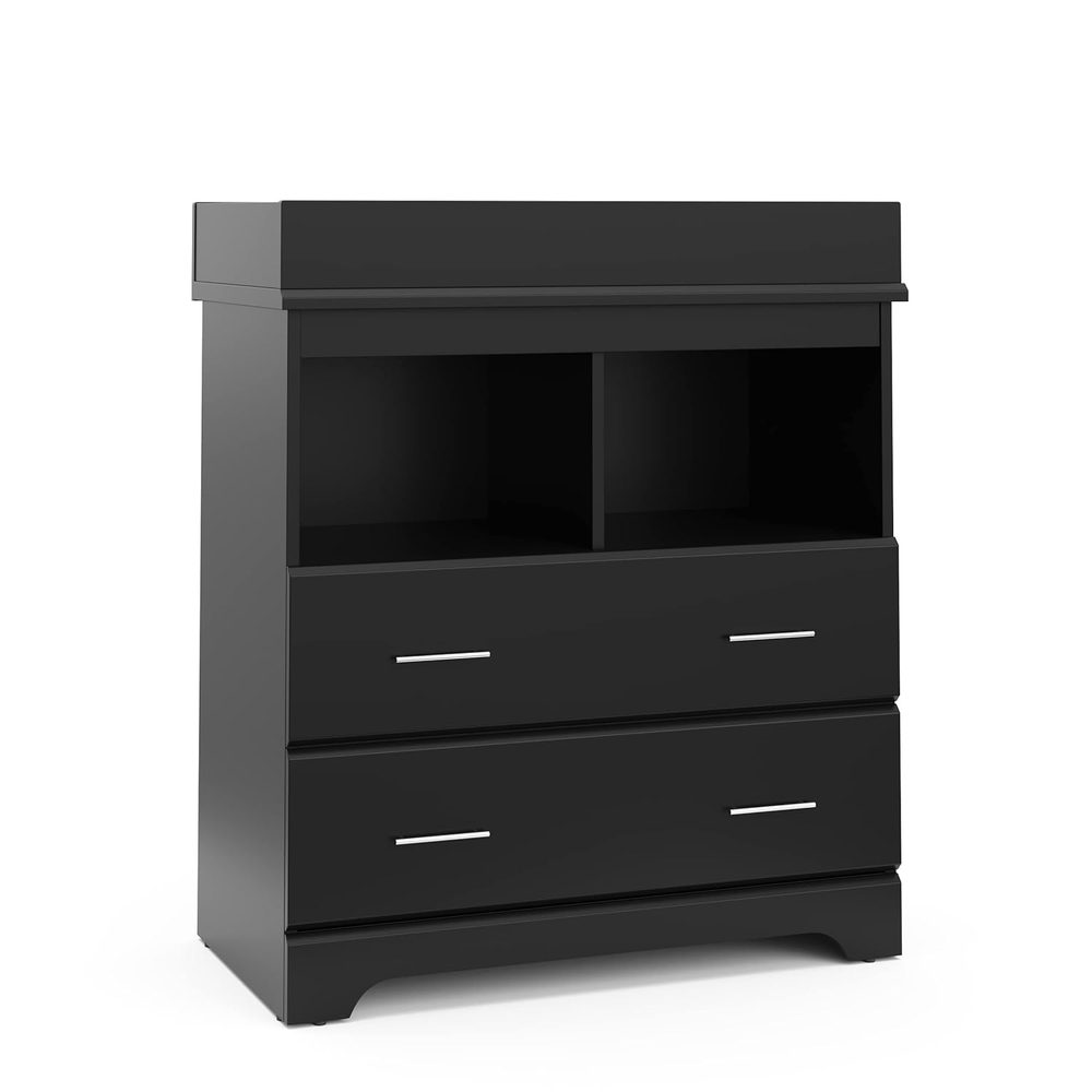 Brookside 2 Drawer Changing Table Dresser (Black) – Nursery Dresser Organizer wi