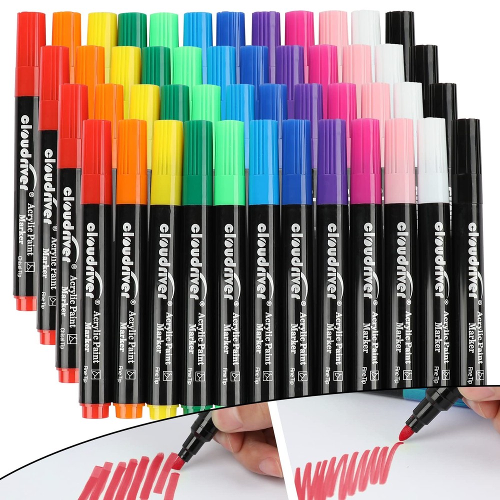 cloudriver Acrylic Paint Pens, Bulk Pack of 48, 12 Colors Water-based Ink Mar...
