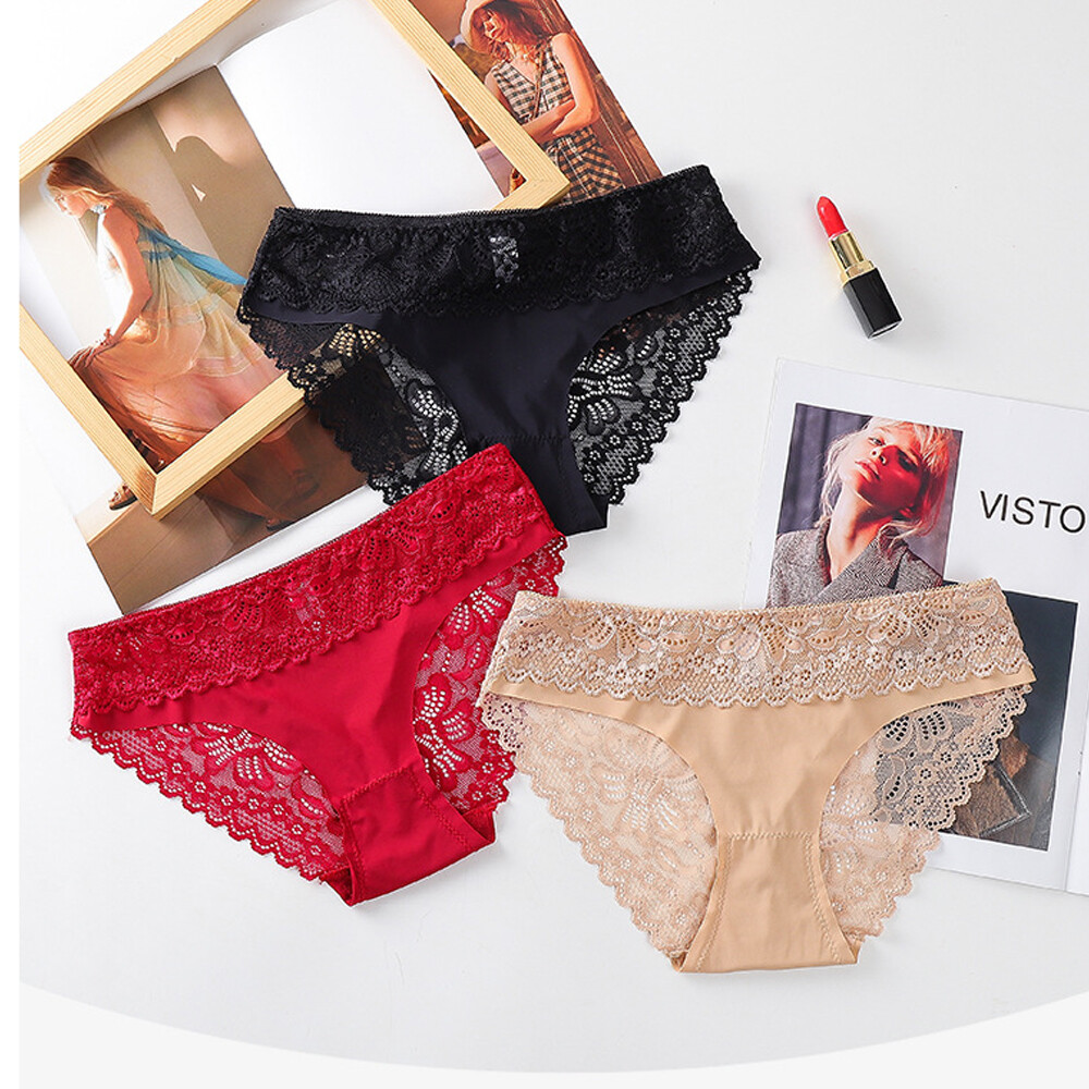 Womens Ladies Silky Knickers Sexy Briefs Underwear Lace Panties Seamless Panties