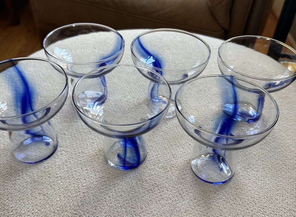 Set of 6 Cobalt Blue Swirl Stemless Martini Glasses 4”