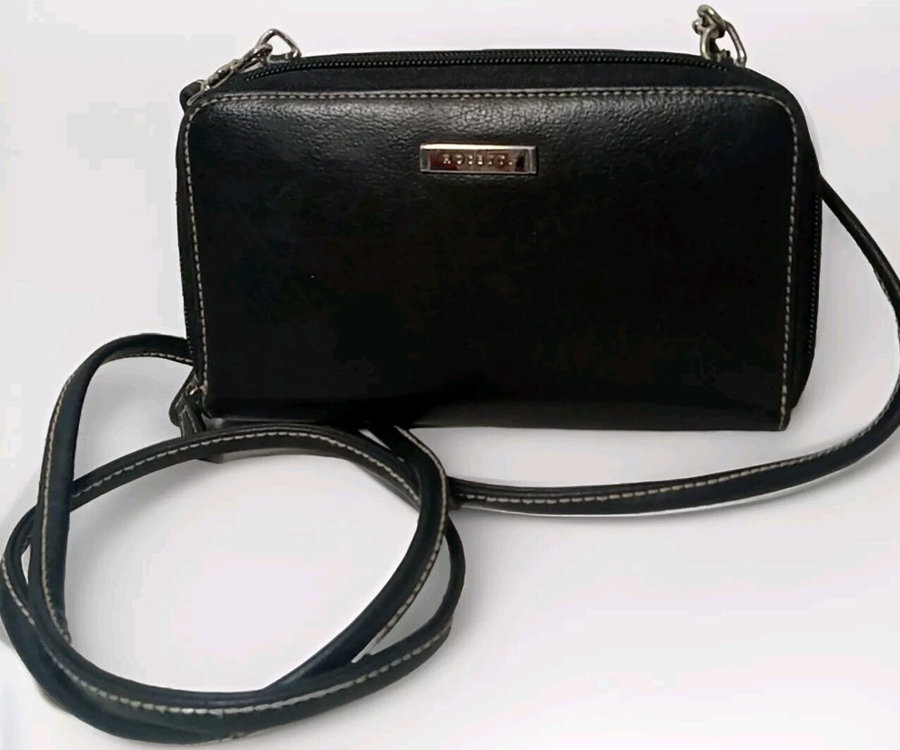 Rosetti Black Faux Leather Wallet With Crossbody Strap