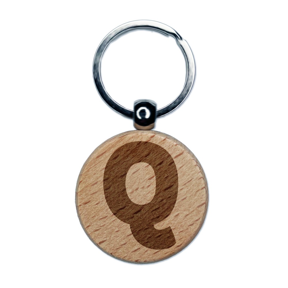 Bold Uppercase Letter Q Engraved Wooden Keychain Charm