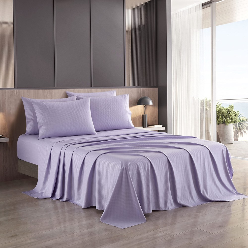Evan 6 Piece Embossed Sheet Set, Bed Size Queen, Lilac, Soft & Breathable