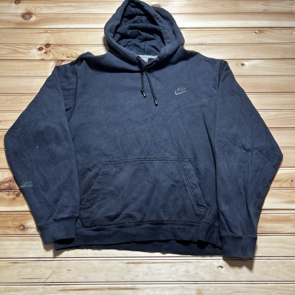 Nike Sportswear Hoodie Swoosh Fleece Pullover Sweatshirt Size Large Black Tonal