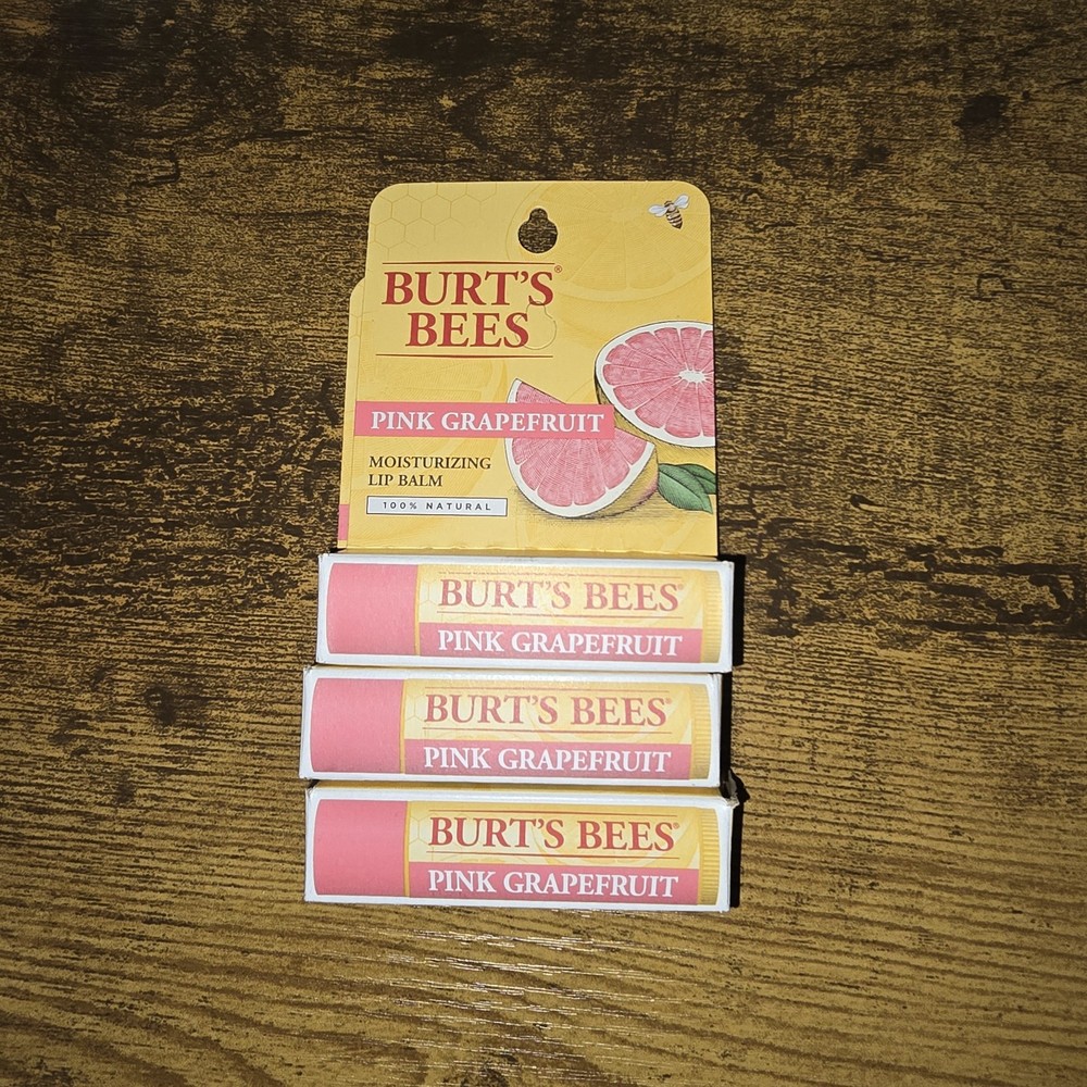 Burt's Bees Lip Balm - Pink Grapefruit, Lip Moisturizing Balm Lot of 3 NEW