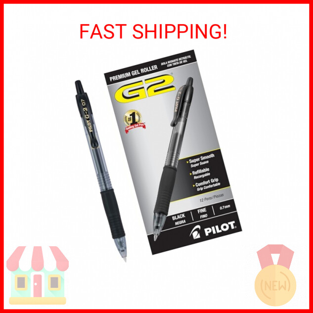 Pilot, G2 Premium Gel Roller Pens, Fine Point 0.7 mm, Black, Pack of 12 (Dozen B