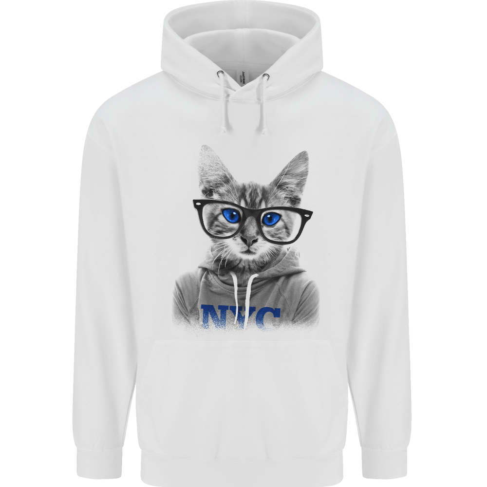 New York City Cat With Glasses Mens 80% Cotton Hoodie
