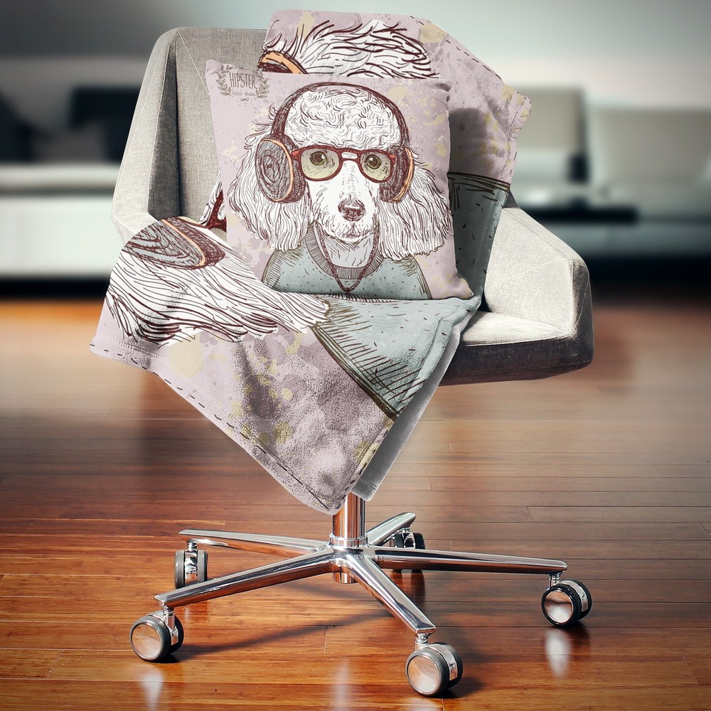 Designart 'Funny Hipster Poodle with Glasses' Contemporary Animal Throw Blanket
