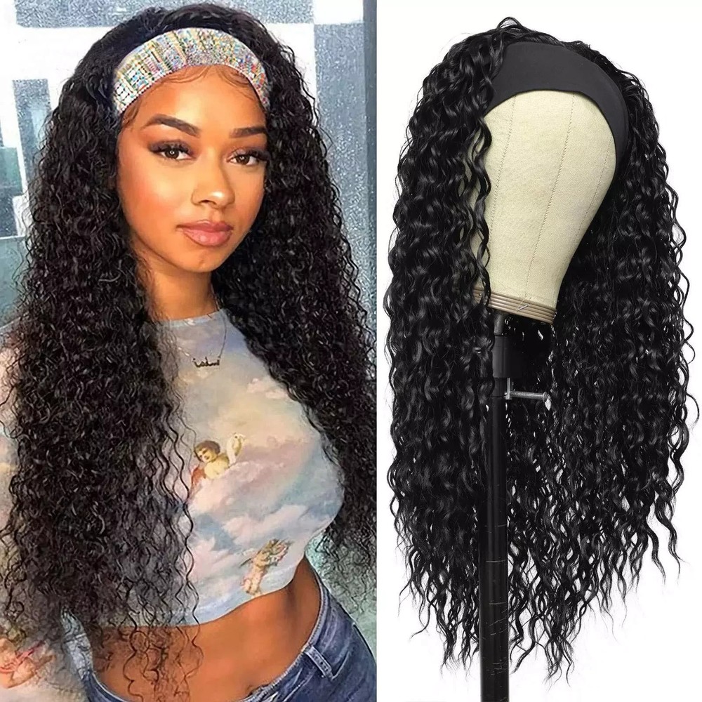 Headband Wigs for Black Women Wet and Wavy Headband Wig Curly Wave Synthetic ...