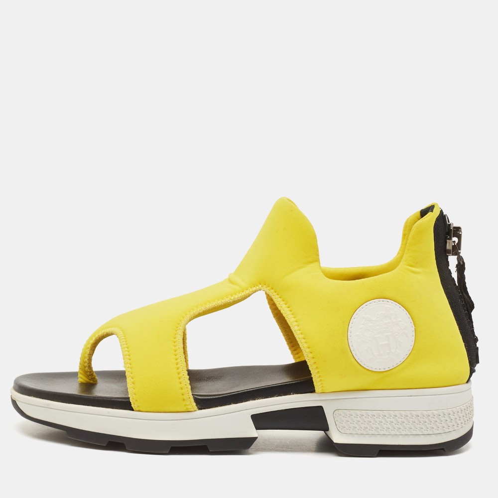 Hermes Yellow Neoprene Flat Sandals Women Size 37