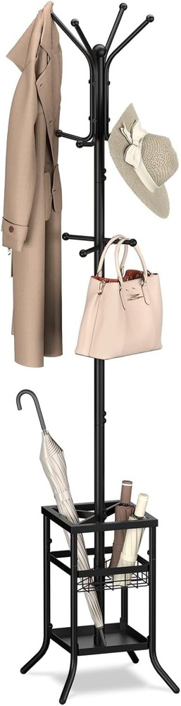 Coat Rack Freestanding - Coat Tree with Umbrella Holder, Metal Coat Rack Stand w