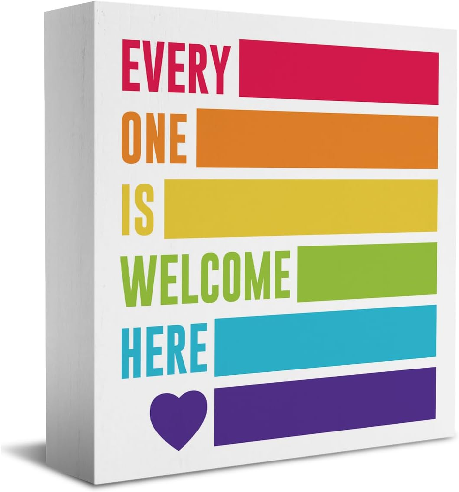 Welcome Sign Desk Decor Wooden Box Sign Inspirational Funny Diversity Pride Rust