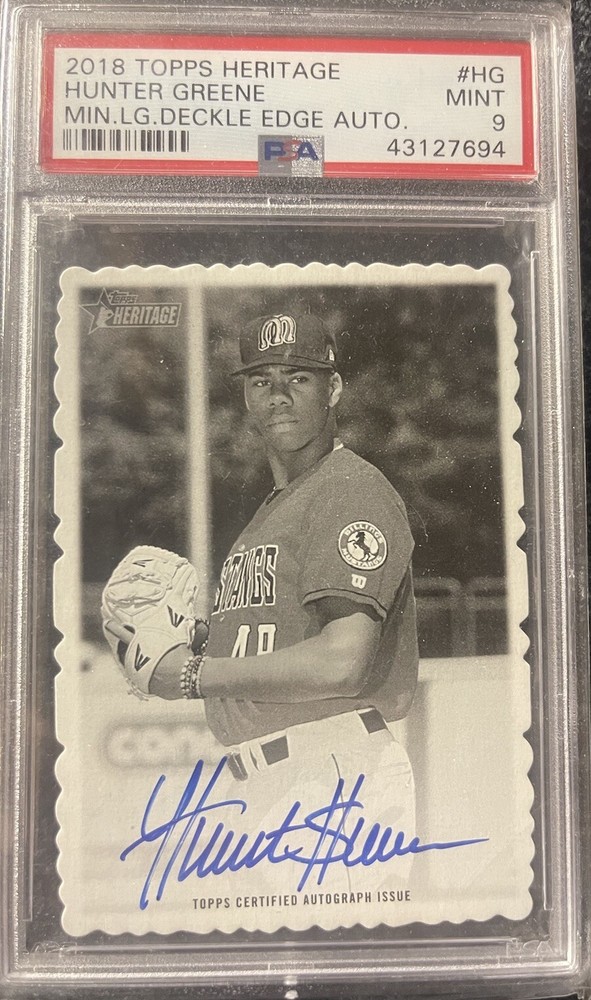 2018 Hunter Greene Rookie PSA 9 on Card Autograph! Topps Heritage #DEA-HG