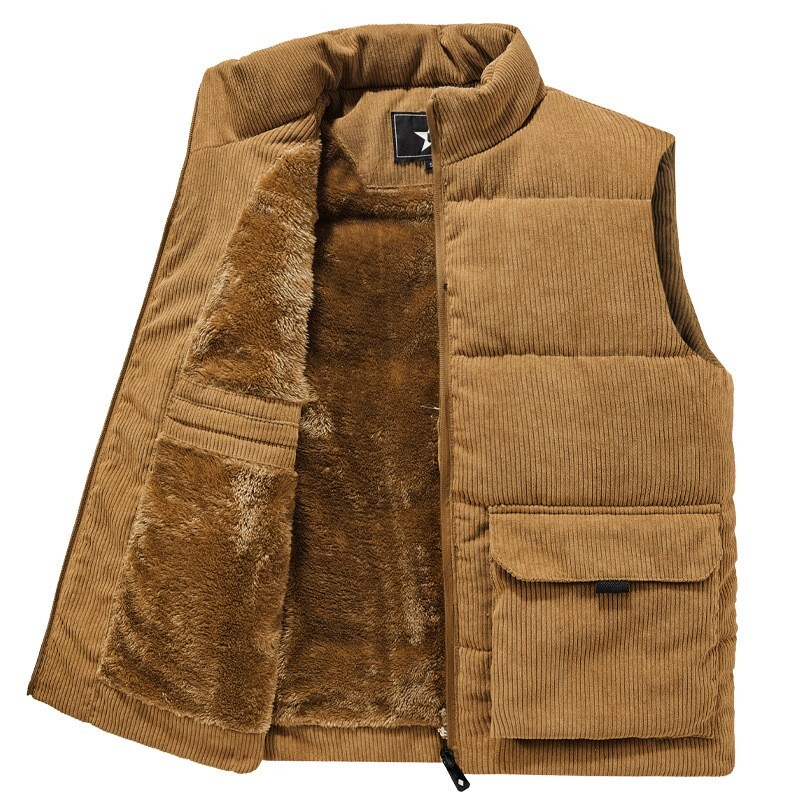 Men's corduroy and velvet stand up collar vest with a vest for warmth