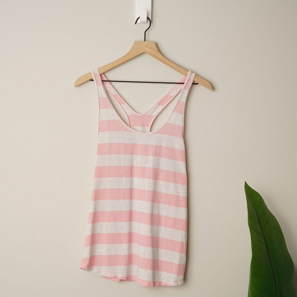 Lululemon Om Racerback Steep Stripe Beached Coral Heathered Angel White Tank Top
