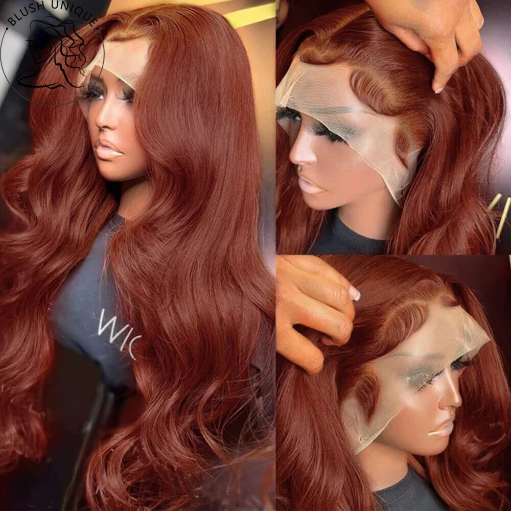 Reddish Brown Body Wave Lace Front Synthetic Wig Pre Plucked Glueless 180 Density