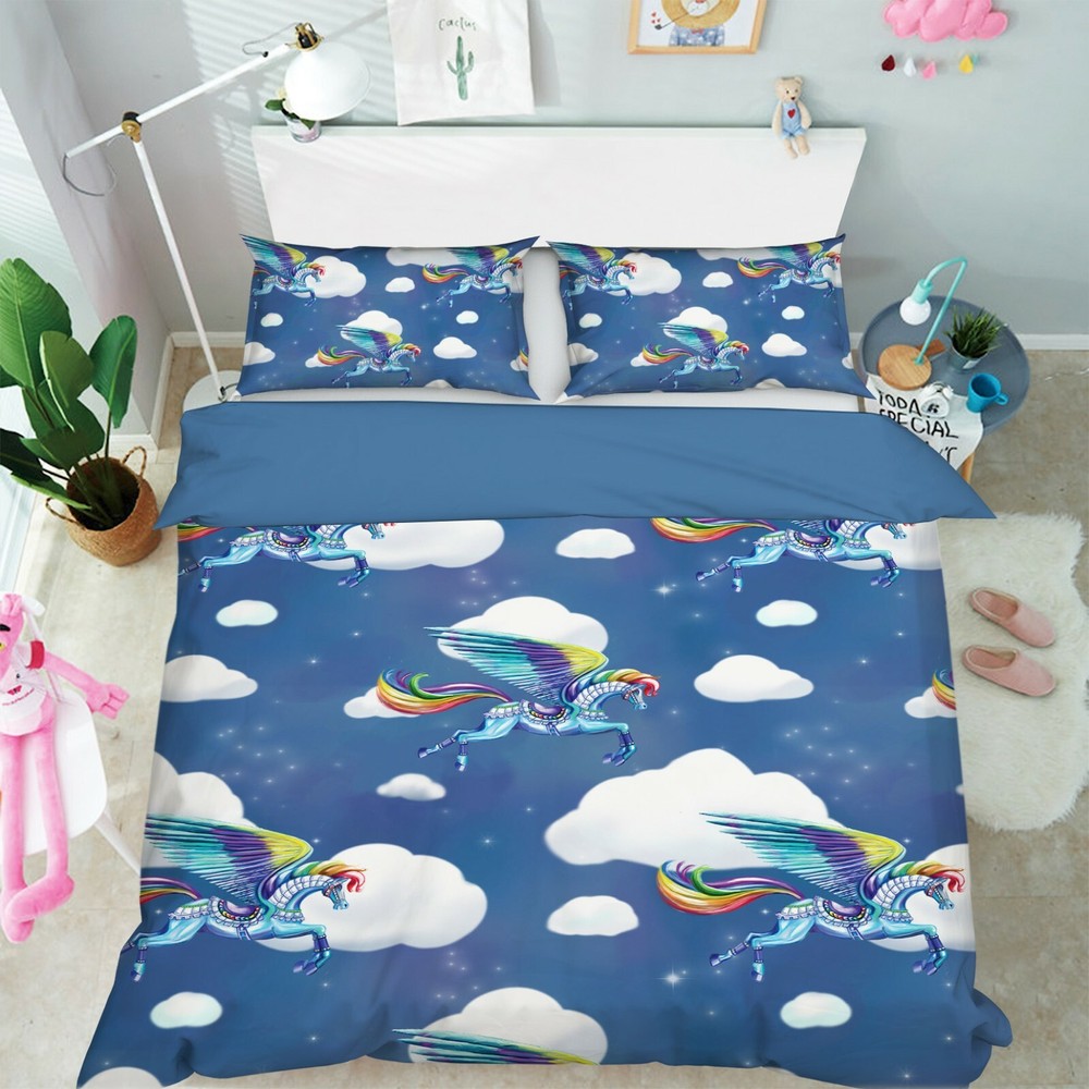 3D Color Unicorn A017 Bed Pillowcases Quilt Duvet Cover Rose Catherine Zoe