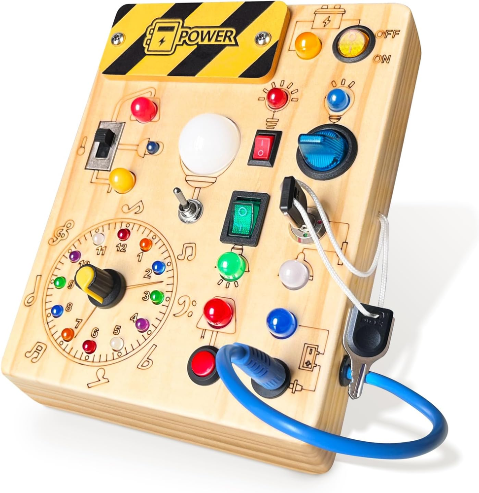 Busy Board, Montessori Toy for 1-3 Years Old, Wooden Toddler Sensory Travel Toy,