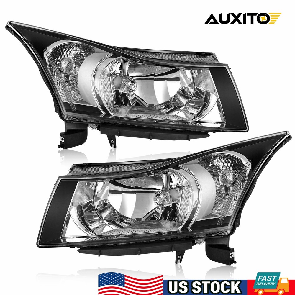 Headlight For 2011-2015 Chevy Cruze 4-Door Sedan Black Housing White AUXITO