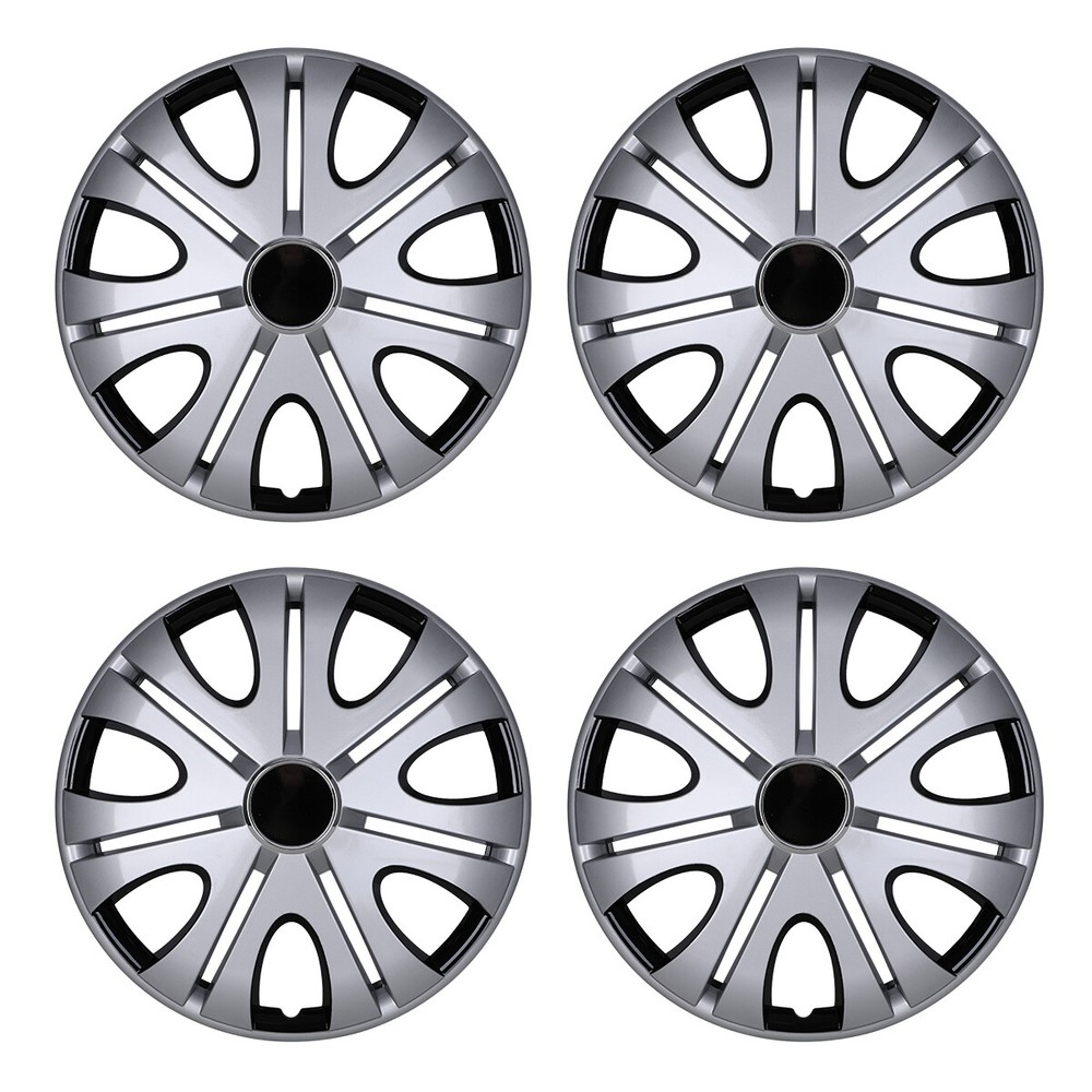 Silver & Black Lacquer Wheel HubCaps for Chevy Toyota Nissan - 4PCS 15 Inch