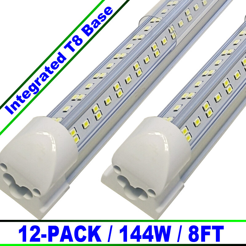 8Ft LED Shop Light 144W 4 Row 96 Inch Cooler Door Freezer LED Tube Fixture 12Pc