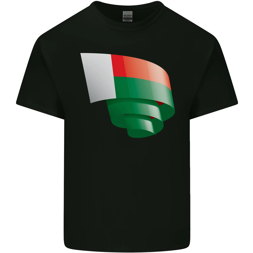 Curled Madagascar Flag Madagascan Day Football Mens Cotton T-Shirt Tee Top