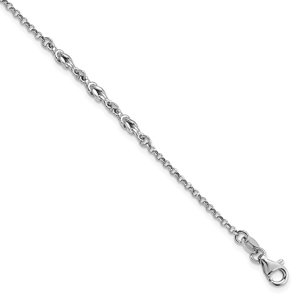 925 Sterling Silver Rhodium Plated 10in Anklet with 1in Extender 3.32g