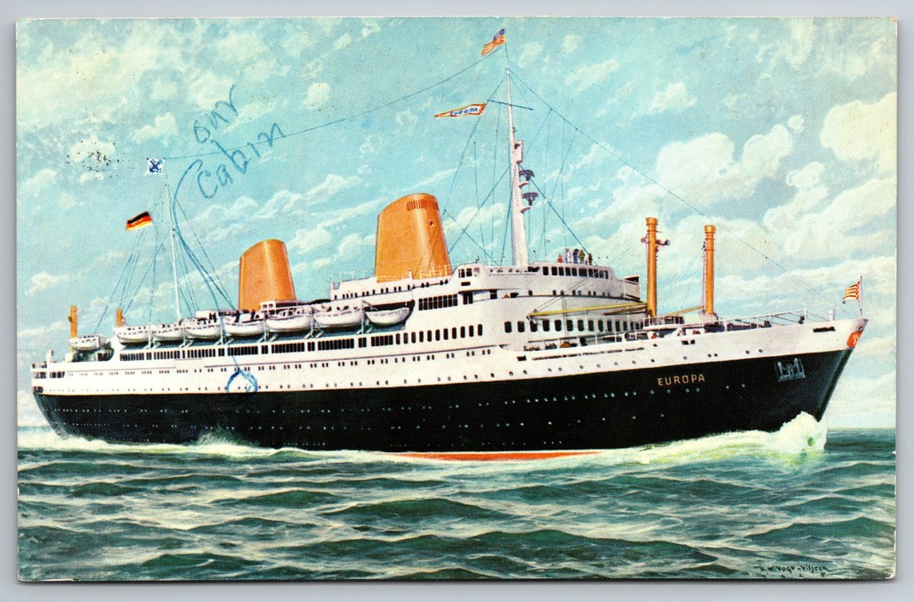 Vintage MS Europa Norddeutscher Lloyd Cruise Ship Postcard Z12