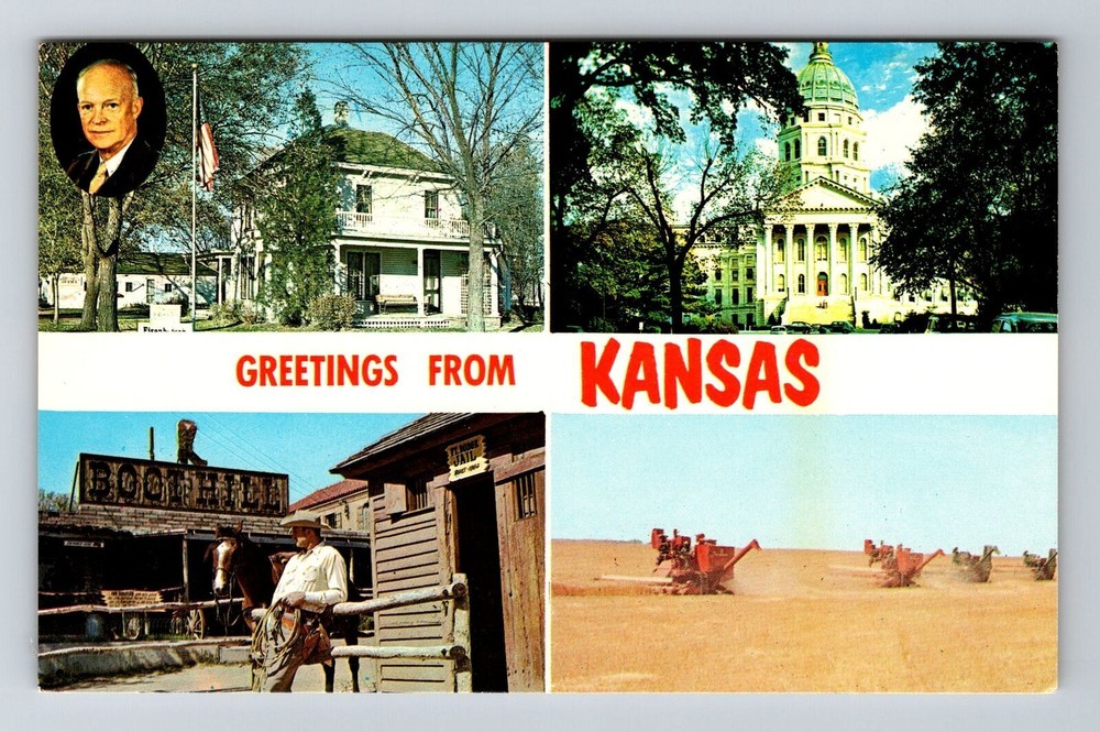 KS-Kansas, Scenic Banner Greetings, Landmarks, Vintage Postcard