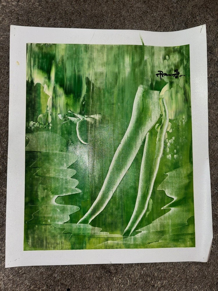 Green Abstract Woman’s Legs Real Oil Painting On Canvas 9”x11”