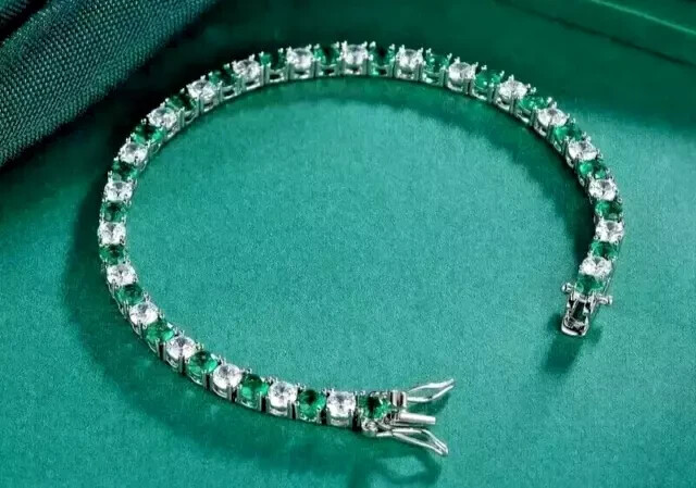 8Ct Round Lab Emerald Diamond Tennis Bracelet 14K White Gold Plated 7.5 Inch
