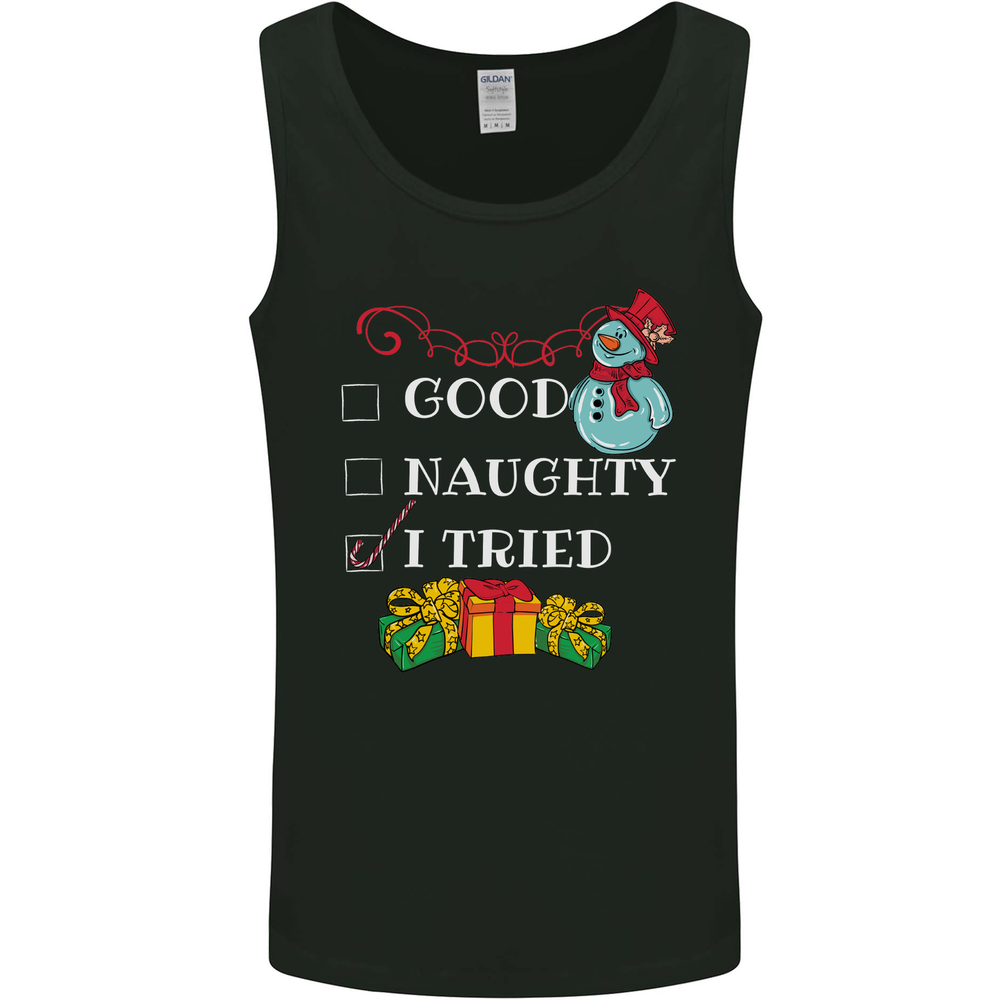 Good Naughty I Tried Funny Christmas Xmas Mens Vest Tank Top