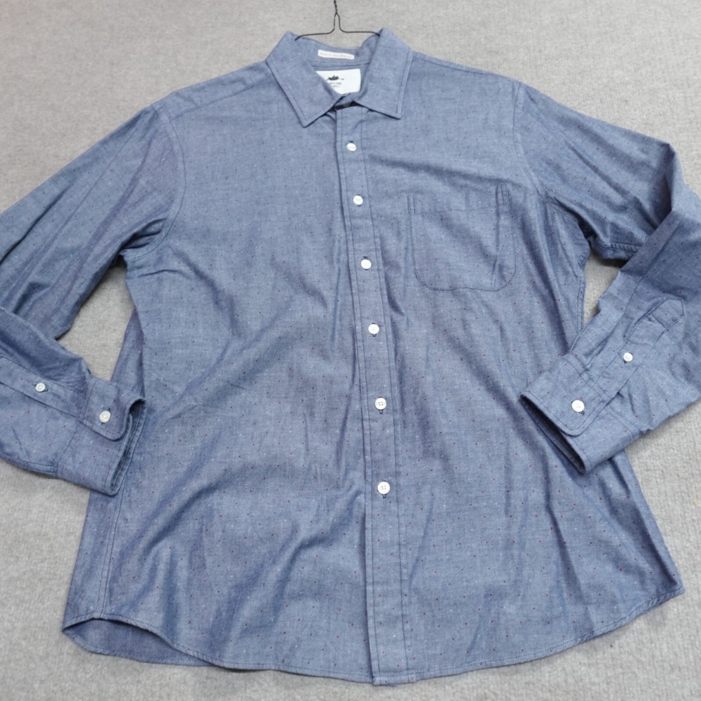 Portland Dry Goods Shirt Large Blue Chambray Polka Dot Made in New England