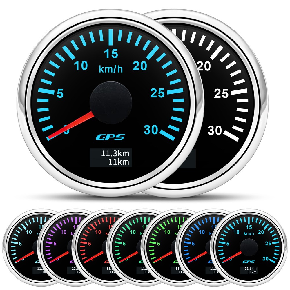 52mm Waterproof GPS Speedometer LED 7-Color for Car Boat Motor 30KM/H  
