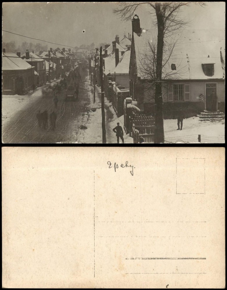 Postcard City Street in Winter Soldiers WW1 Militaria 1917