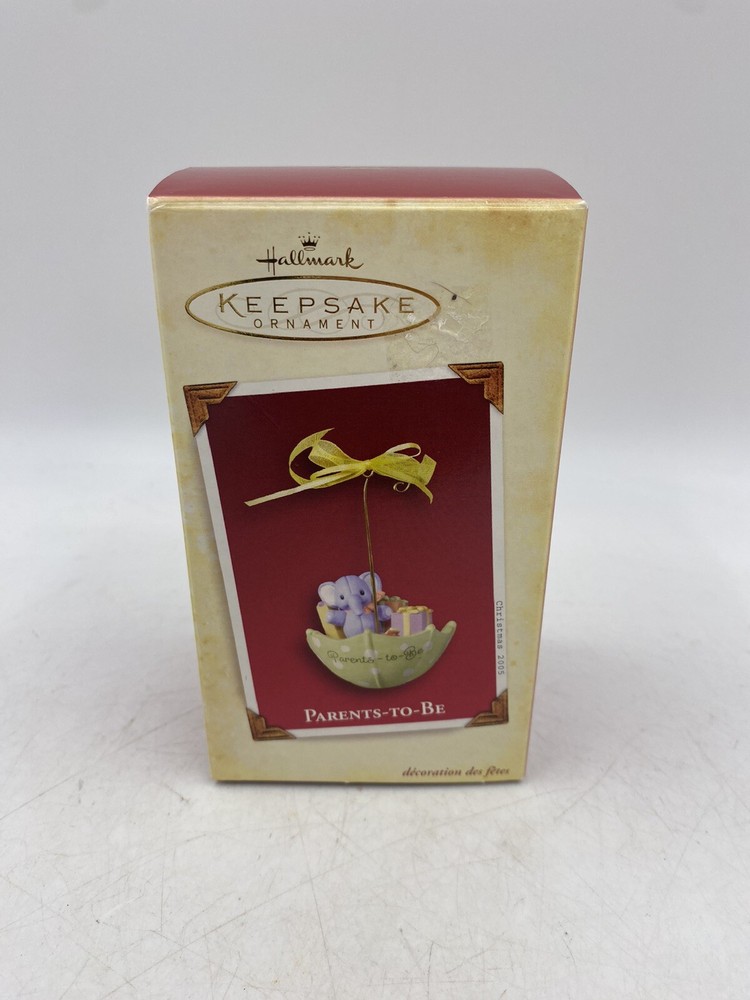 2005 Hallmark Keepsake Parents-to-Be Elephant Ornament with Upside Down Umbrella