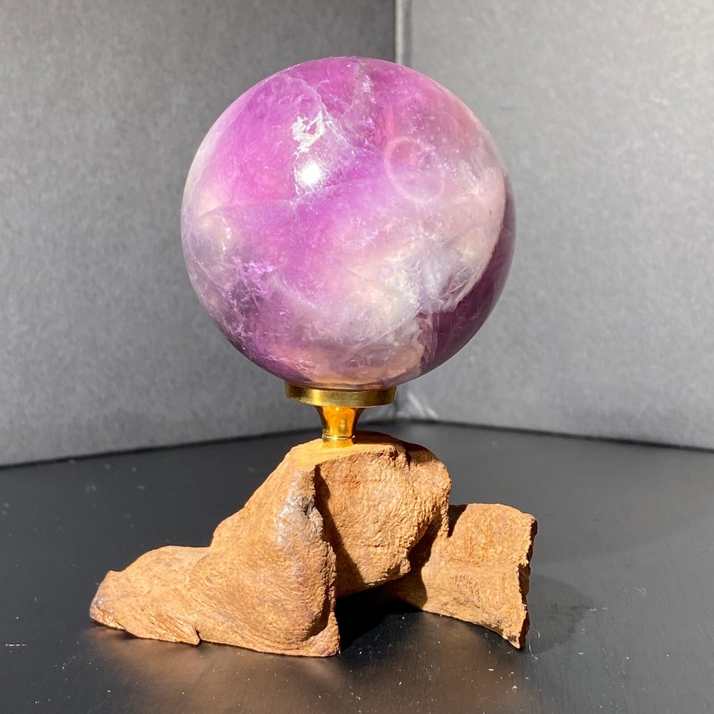 243g Natural Fluorite ball Colorful Quartz Crystal Gemstone Healing + Stand