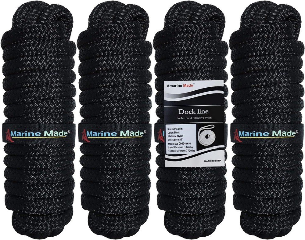 Double Braided Nylon Dock Lines 4 Pack Marine Mooring Rope Boat Accessories-image