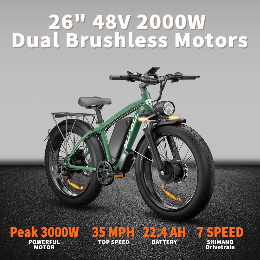 3000W 36MPH 26in Fat Tire 48V Dual Motor 22.4AH Electric Bike for Adults