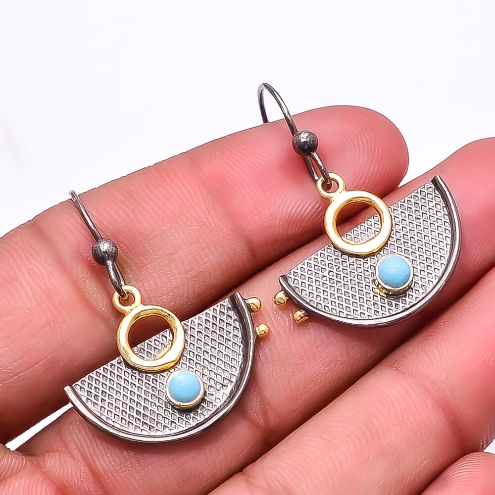Larimar 925 Silver Black & Gold Rhodium Plated Earring 1.37
