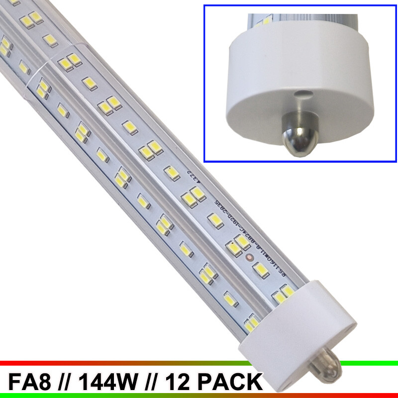 led bulb single pin FA8 8ft led tube Lamp Clear Cover Warehouse Light 12PACK