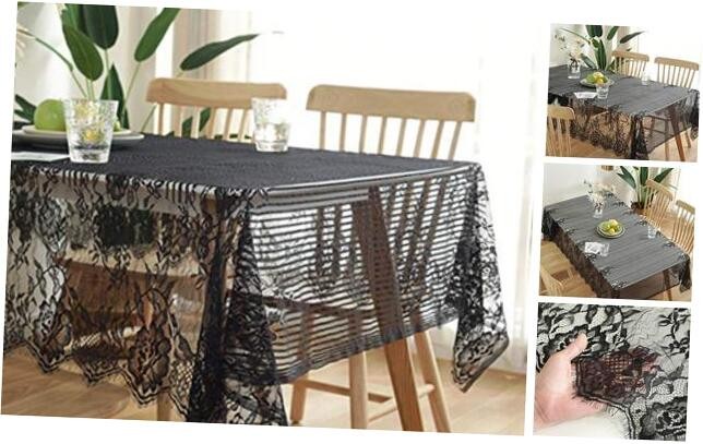 Ultra-Thin Lightweight Rustic Black Lace Tablecloth 55x102 Inches 140x260cm