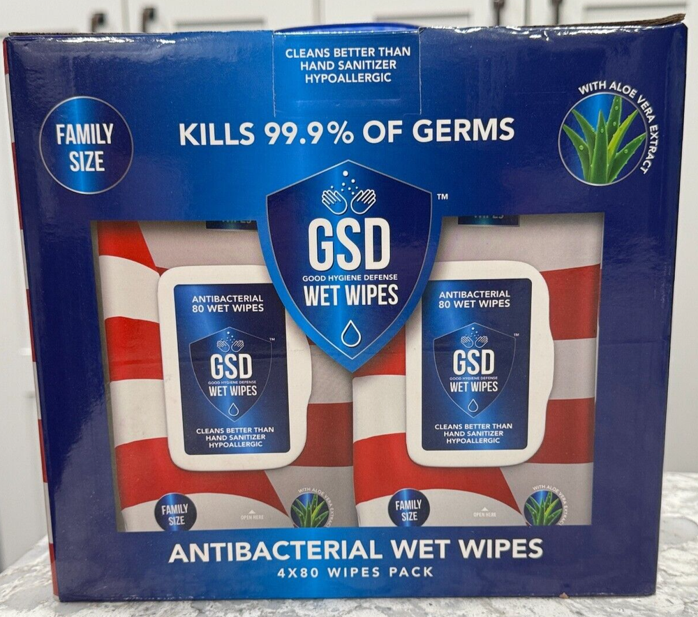 GSD Good Hygiene Hand  Surface Wipes Aloe Vera 4 Pack - 80 Wet Wipes Per Pack