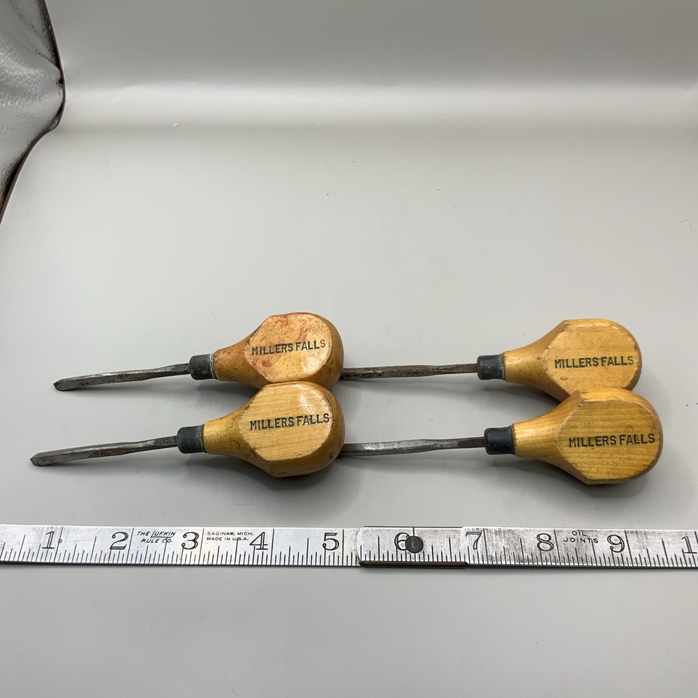 4 Vintage Miller Falls Wood Carving Palm Chisel Gouges See Pics.