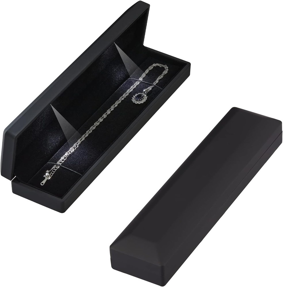 Elegant Black LED Light Jewelry Gift Box for Long Chain Necklaces  