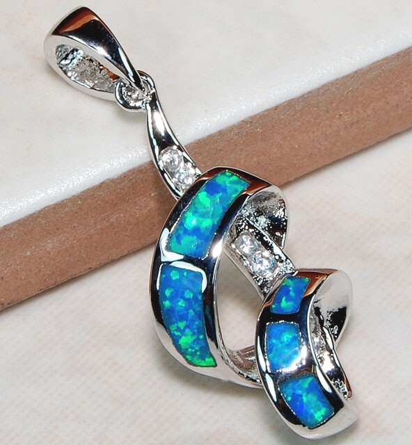 Australian Opal Inlay & Topaz 925 Solid Sterling Silver Pendant OP2