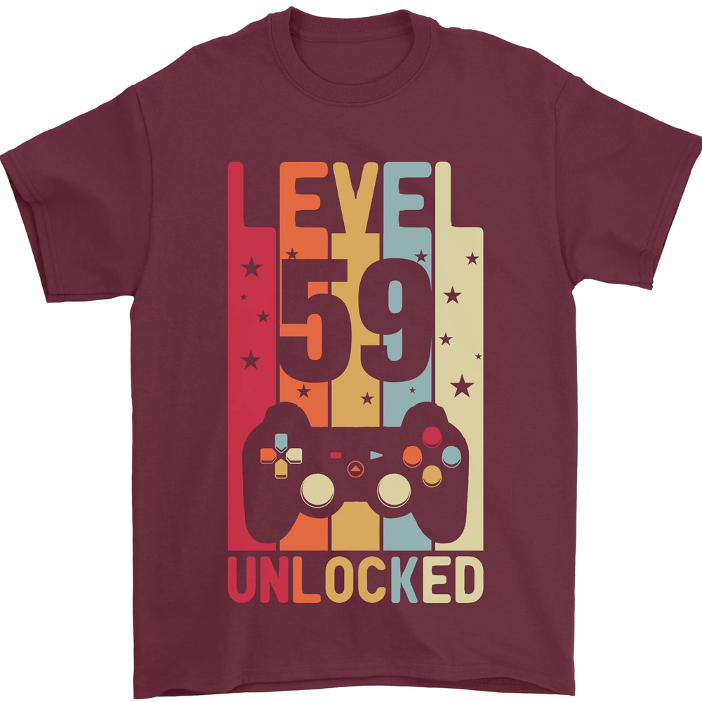 59th Birthday 59 Year Old Level Up Gaming Mens T-Shirt 100% Cotton